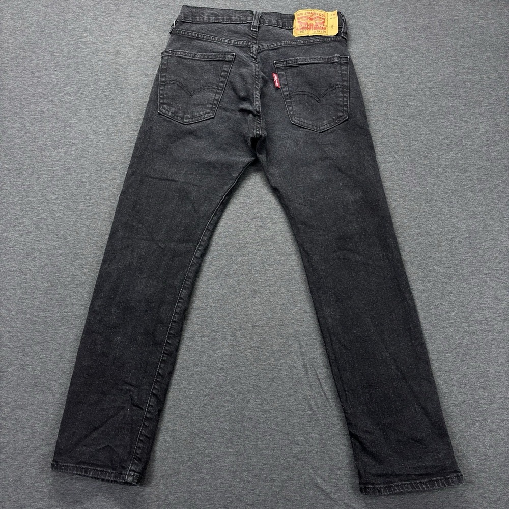 Levi's 501 Jeans Mens 29x29 TAG-29x30 Black Stretch Denim Button Fly Faded Work